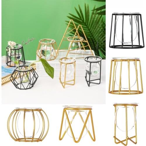 Nordic Styles Iron Geometric Pattern Hydroponic Vase Craft Desktop Ornament Plants Frame Terrarium Metal Holder Home Decoration