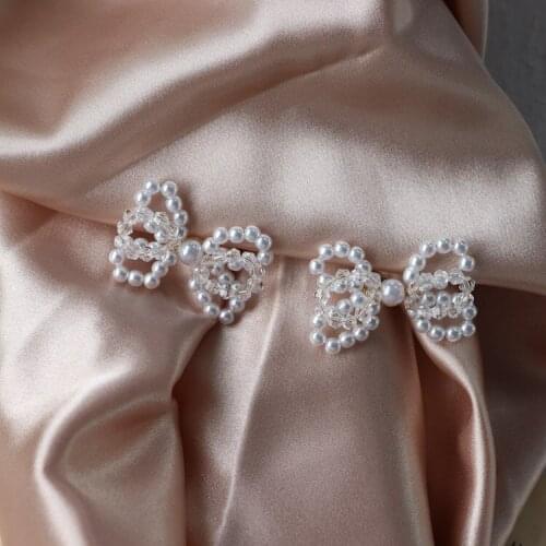 Silver Needle Earrings Sweet and Cute Pearl Bow Crystal Earrings Sparkling Fairy Stud Earrings Jewelry Women korean fashion