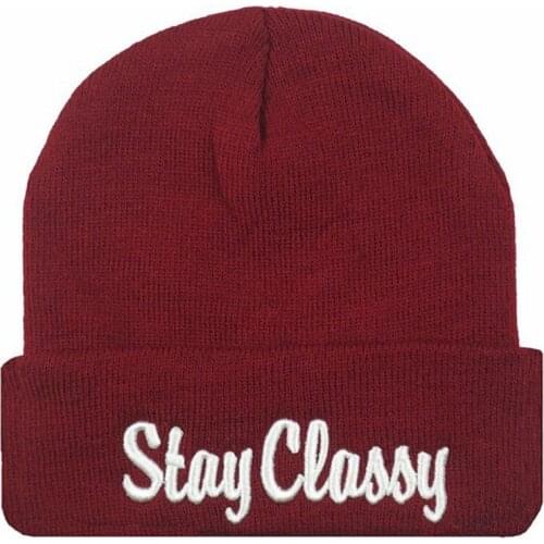 New Casual Women Knit Hats Winter Beanies 3D Words Embroided Letter Black Dark Red