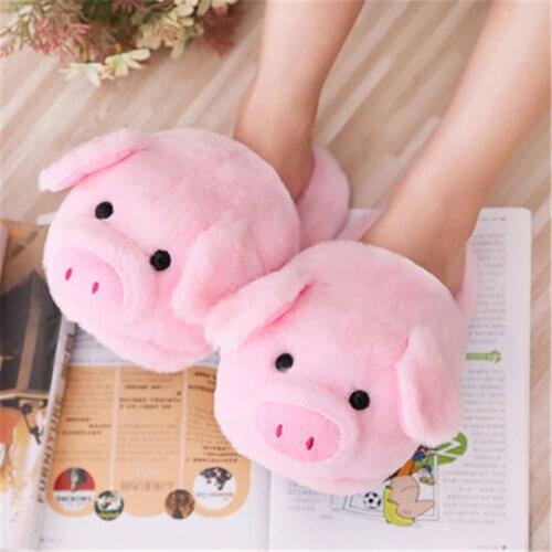 Winter Women Warm Indoor Slippers Ladies Fashion Cute Pink Pig Shoes Womens Soft Short Furry Plush Home Floor Slipper