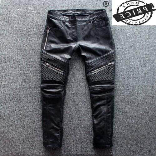 100% Genuine Leather Pants Men Goatskin Trousers Motorcycle Pants Autumn Winter Mens Homme Fashion 2021 Pantalon Cuir LW