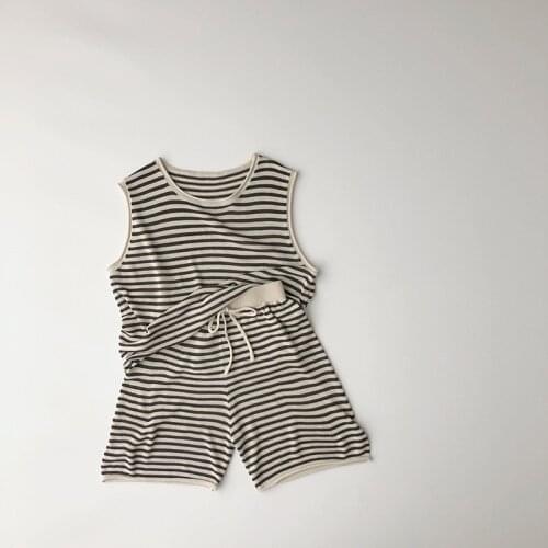2021 Summer New Kids Children Striped Clothes Set Boys Girls Cotton Loose Outfits Sleeveless Vest Shorts 2pcs