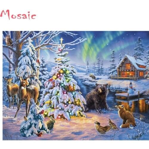 DIY 3D Diamond painting winter 5d Diamond mosaic Full Square round Diamond embroidery snow bear deer 3d Cross stitch wall art