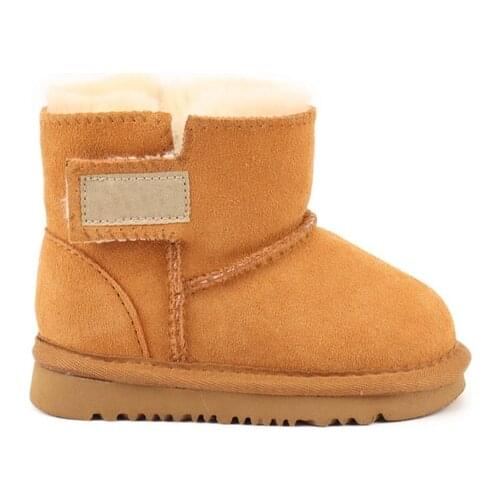 Australian ankle Snow Boots Genuine Leather Boots for Girls Boys Winter Warm Childrens Shoes Plush Fur Convenience Kids shoes 2