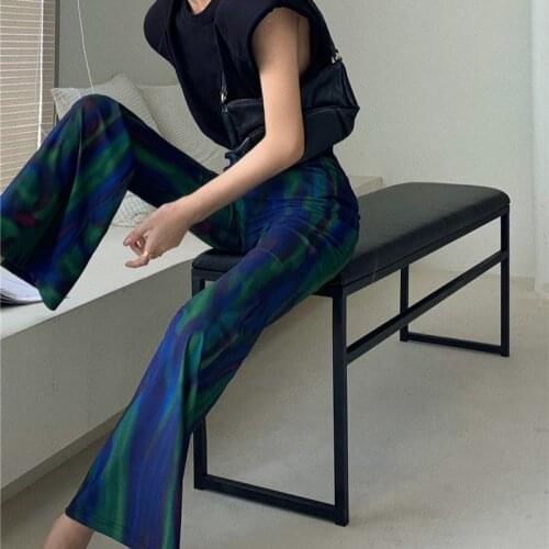 Korean style pants women are thin season summer tie-dye straight loose trousers thin section high waist casual pants women