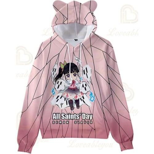 Anime Demon Slayer Kawaii Autumn Hoodie Cosplay Hoodies for Kids Hooded Coat Cat Ear Hoody Pullover for Birthday Gifts