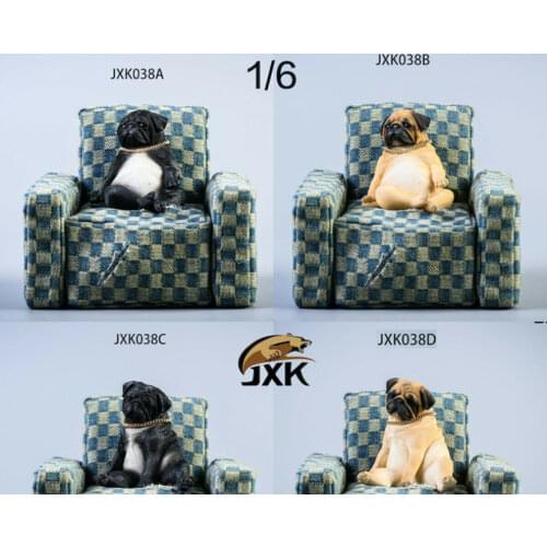 JXK 1:6 Scale Decadent Pug 2.0 with Sofa Dog Pet Healing Figure Canidae Animal Collector Toy Resin Desktop Decoration Gift