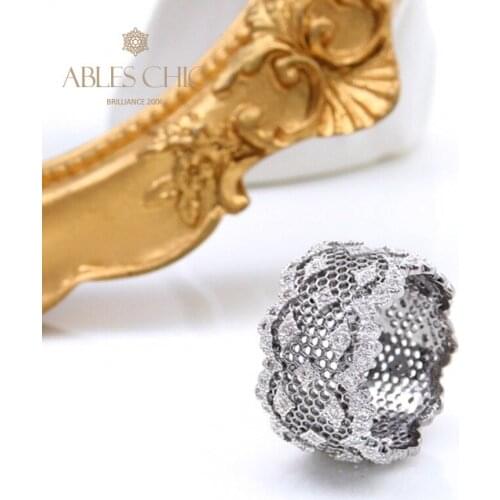 Renaissance 925 Silver Airy Lightness Lace Rings CZ Decoration Black Contrasts Wedding Band Quality Engagement Fine Jewelry 2021