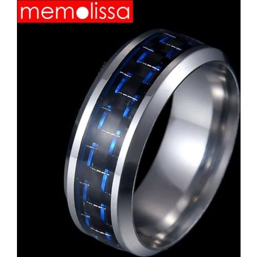 MeMolissa Jewelry Simple Blue Carbon Fiber Inlay Ring For Men Stainless Steel Wedding Band Engagement Ring USA Size 7-11