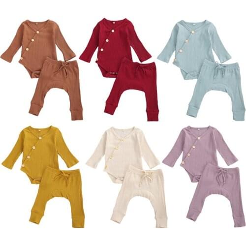 Citgeett Autumn Solid 0-24M Baby Boys Girl Clothing Set Fall Spring Single Breasted Long Sleeve Casual Bodysuit Pants Casual