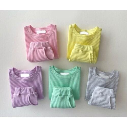 Baby Candy Color Clothes Set 2021 New Summer Solid Ribbed Short Sleeve Tops + Shorts 2pcs Outfits For Toddler Girl Cotton