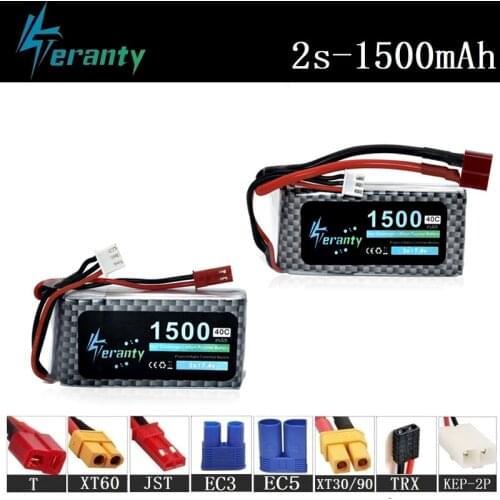 Teranty Power 2s MAX 40C 7.4V 1500mAh Lipo Battery For RC Helicopter Toys Car Boat Guns Drones Parts 7.4v Rechargeable Battery