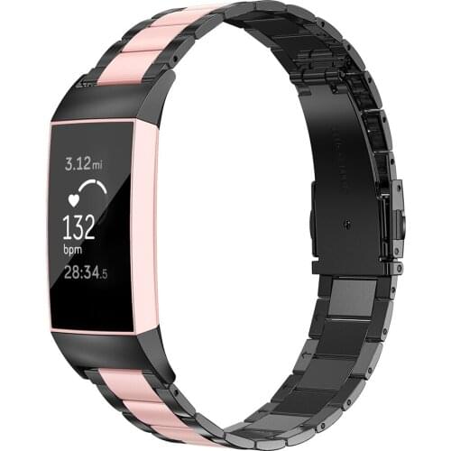 Metal Fitbit Charge 3 Band Strap For Fitbit Charge 3 Smart Wristband Replacement Secure Buckle Solid Metal Belt