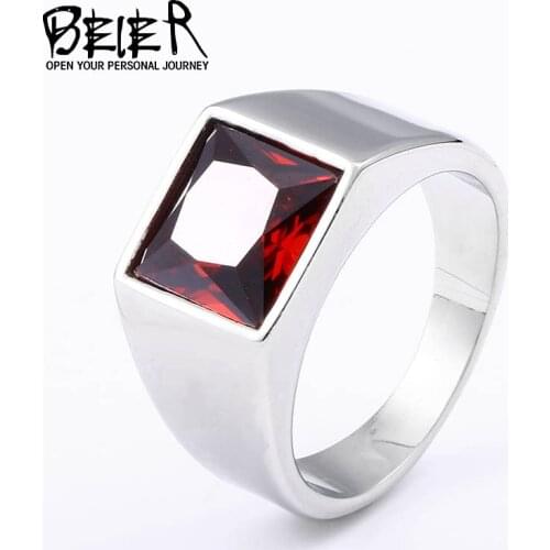 BEIER 316L stainless steel Simple men and women rings Fashion Inlaid Red/Blue/Black Stone jewelry BR8-701