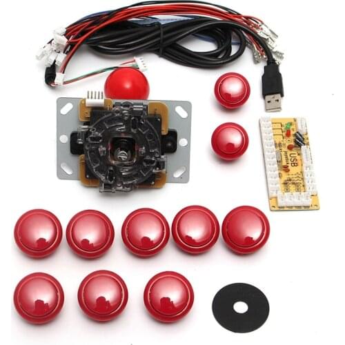 DIY Arcade Joystick Handle Set Kits 5 Pin 24mm / 30mm Push Buttons Spare Parts USB Cable To PC Encoder Plate