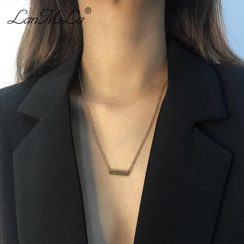 New 2021 Fashion Classic Minimalist Gold Plating Geometric square Pendant Thin Clavicle Long Chain Necklace For Women Jewelry