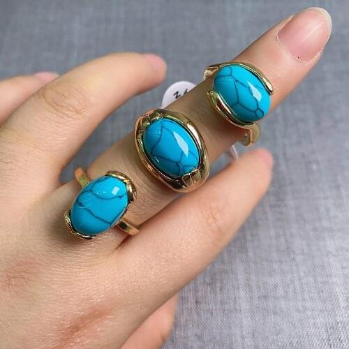 20Pcs/pack Wholesale Mix-style Natural Stone Ring Egg-shaped Blue Turquoise Ring Charms For Elegant Women Love Romantic Gift