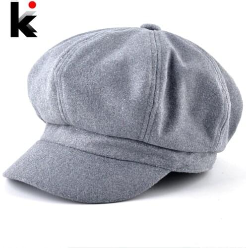 Autumn Winter Unisex Newsboy Caps Women Imitation Wool Octagonal Hats For Men Solid Color Vintage Berets Hat Fashion Boina Gorro