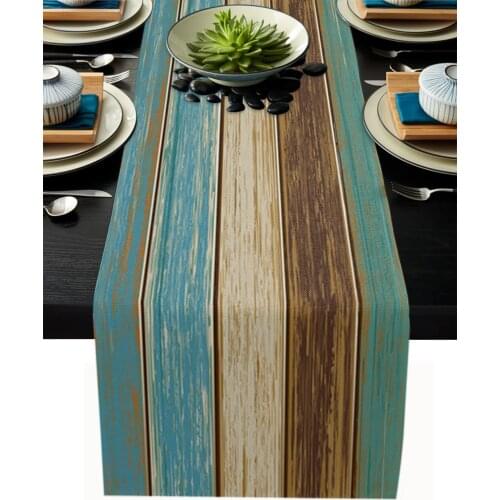 Blue And Green Planks Table Runner Wedding Decor Table Cover Christmas Decoration Holiday Party Tablecloth