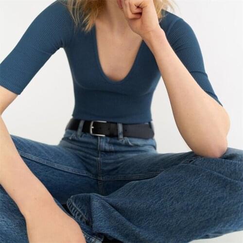 TRAF Women 2020 Fashion With Shoulder Pads Snap-button Bodysuit Vintage V Neck Short Sleeve Female Playsuits Streetwear