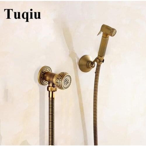 Tuqiu Hand Held Bidet Sprayer Douche Toilet Kit Antique Bronze Brass Shattaf Shower Head Copper Valve Set Jet Bidet Faucet Set