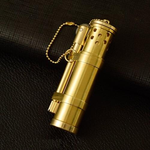 Heavy Trench Brass Gasoline Lighter Upscale Free Fire Starter Handmade kerosene Windproof Keyring Lighter Mens Gifts Collect