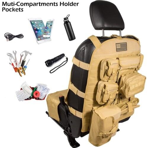 Universal Front Seat Cover Case Storage Bags Muti-Compartments Holder Pockets Molle Pouches Stuff Organizer (Yellow)