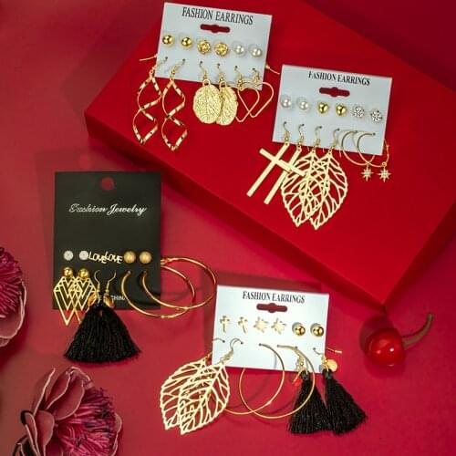 Vintage Metal Gold Drop Earrings Statement Geometric Multi-Element Leaf Cross Tassel Earrings for Women 2020 Fashion Jewelry