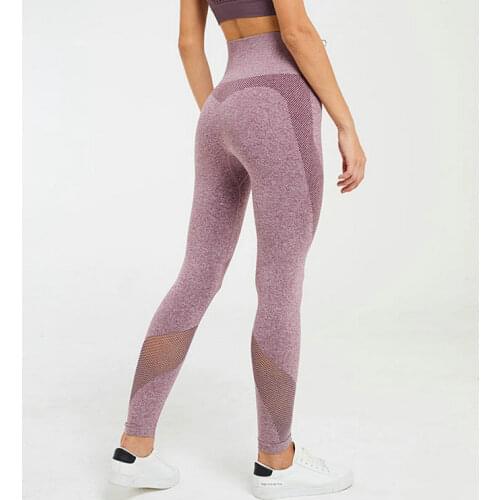 Women Seamless Mesh Knitting Gym Fitness Sports Leggings Slimming High Waist Yoga Pants Hip Push Up Tummy Control Running Tights