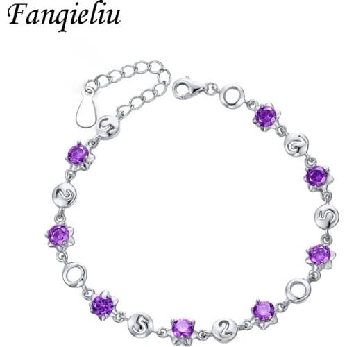 Fanqieliu 520 Number Charms Purple Crystal Bracelet Sterling 925 Silver Bracelets For Women Cute Chain Bangles FQL20356