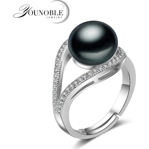 Real Wedding Black Freshwater Pearl Rings for Women,White Cheap Bohemian ring silver 925