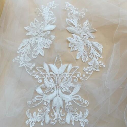 1set Cotton Embroidery Mirror Flower Lace Patches DIY Wedding Dress Chest And Back Side Applique Sew-On V2566