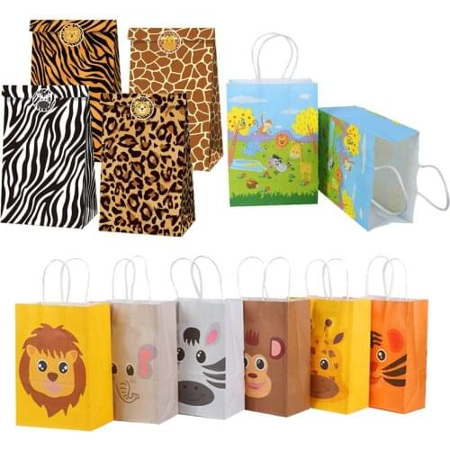 12pcs jungle animal paper bags boy birthday party decorations candy bag box baby shower boy jungle party supplies packing bag