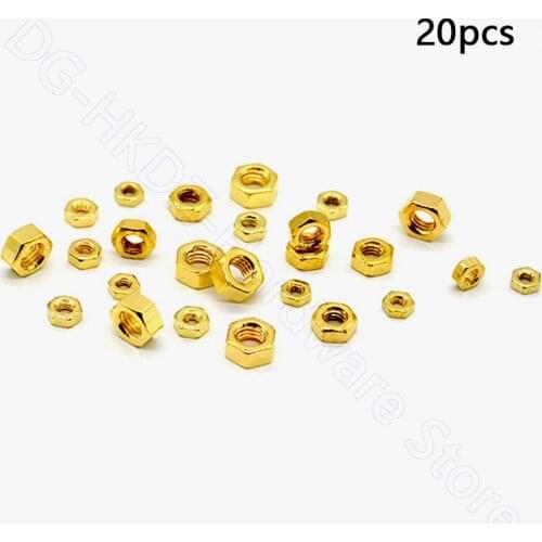 20pcs Hex Nuts Titanium Plating Gold Carbon Steel Hexagon Nuts Metric M2 M2.5 M3 M4 M5 M6 Fasteners Hardware Tools