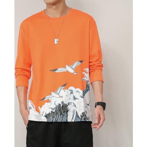 2021 Chinese Style Printed MenS T-Shirts Cotton Long Sleeve Tshirt Hip Hop Casual Harajuku Asian Streetwear Tops Tees 12228