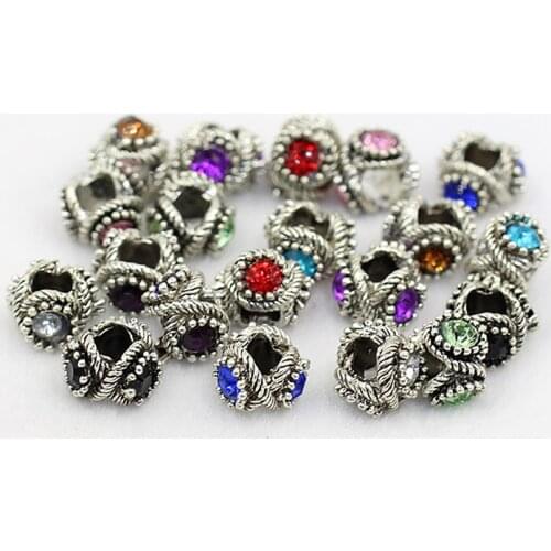 3pcs Cz Rhinestone Crystal silver plated and alloy flower Beads Fit European dora Charm bracelets H22