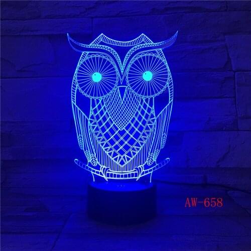 3D LED Night Lights Spiritual Owl with 7 Colors Light for Home Decoration Lamp Visualization Optical Illusion Awesome AW-658