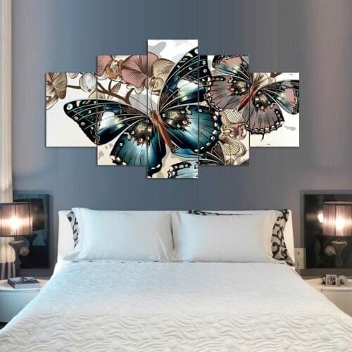 5 Pieces/set Butterflies Wall Art Pictures for Home Decoration abstract Painting Print on Canvas Fresh Red Flower Frame ht64