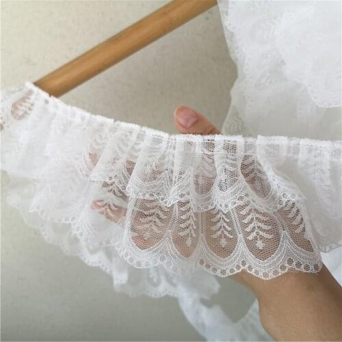 5Yards/lot 9cm White Double Layer Lace Pleated Princess Doll Lace Girls Clothes Cuff/Sock/Baby Lace Accessory X566