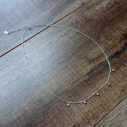925 Sterling Silver Tiny CZ Stars Charm Necklace Women A2245