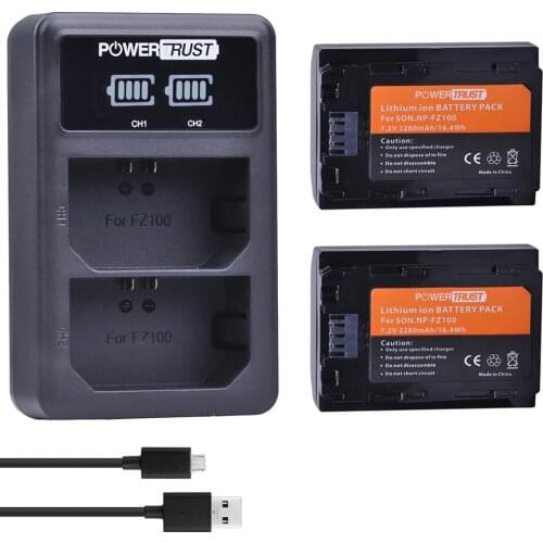 2x 2280mAh NP-FZ100 NPFZ100 NP FZ100 Battery + LED Dual USB Charger for Sony BC-QZ1 Alpha 9 9R A9R 9S ILCE-9 A7R A7 III ILCE-7M3