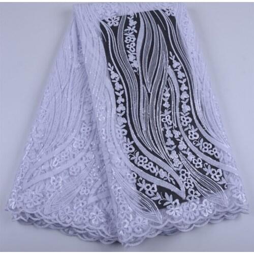 White Milk Silk Mesh Lace Fabric Nigerian Embroidery Lace Fabric French With Sequined Fabric For High quality Party Dress A1686
