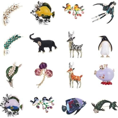 Miraculous Elephant Deer Bird Wheat Penguin Fish Brooches For Women Large Insect Brooch Pin Fashion Dress Coat Cute Jewelry