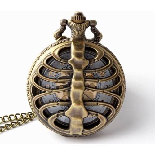 Nursing Watches Skeleton Spine Ribs Hollow Shape Quartz Pocket Watch Cool Vintage Necklace Pendant Clock Chain Mens Womens Gifts