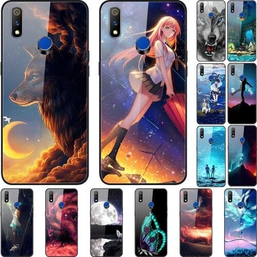 Case For Realme 3 Pro Back Phone Cover Black TPU Silicone Bumper With Tempered Glass