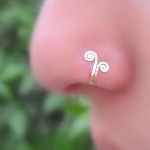 Double Spiral Gold Tone Fake Nose Ring BOHO Style Silver Color Trendy Clip On Ear Cuff 2021 Fashion Trend Body Jewelry Bijoux