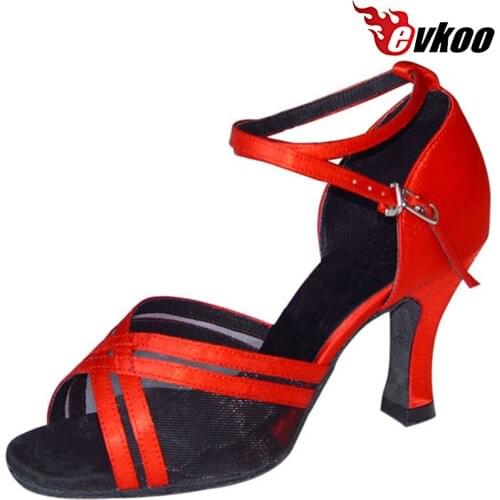 Evkoodance Salsa Latin Dancing Shoes 7cm Heel Height Satin Material Hot Sale Popurle Style Shoes Evkoo-098