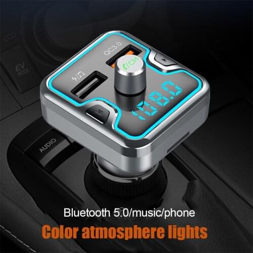 Bluetooth-compatible5.0 Car Kit Handsfree FM Transmitter QC3.0 Quick Charge Dual USB Phone Charger FM Modulator Music MP3 Player