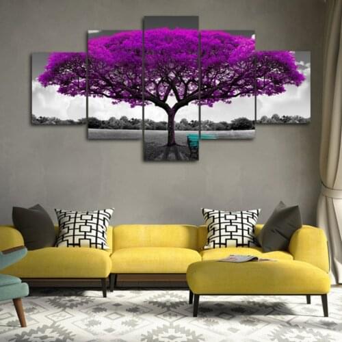 Purple tree 5 pcs Modern Home Wall Decor Canvas Picture Art HD Print Painting On Canvas for Living Room