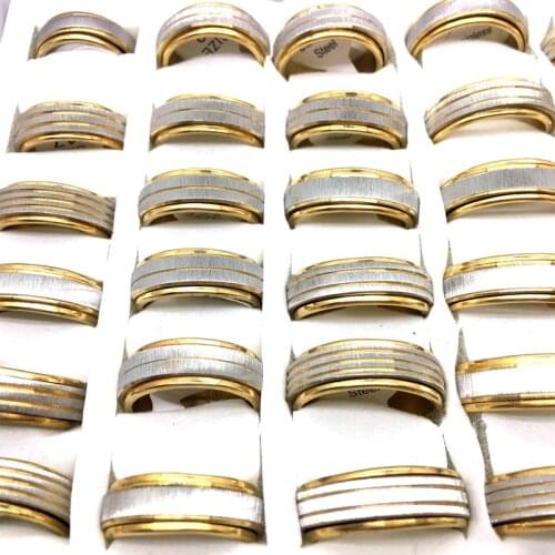 MixMax 36Pcs Mens Womens Rings Golden Stripe Spinner Band Fashion Jewelry Wholesale Lot Brand New